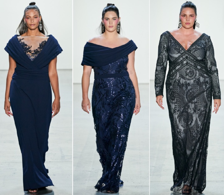 мода для пышек - вечерние темные платья в пол с модных показов на 2020 год