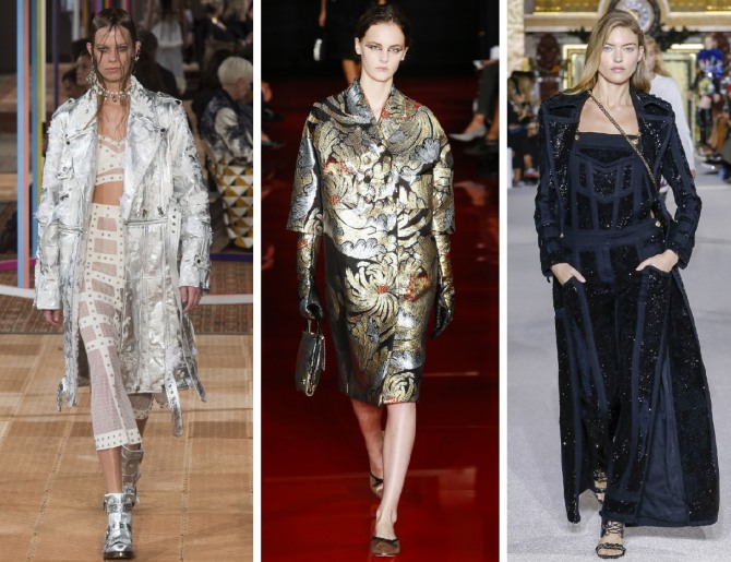 Модное весеннее пальто 2018 из блестящей ткани от брендов Alexander Mcqueen, Rochas, Balmain