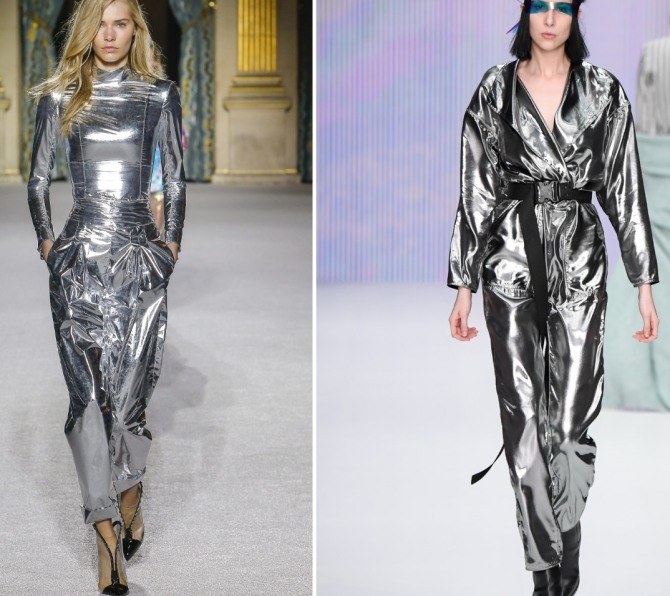 модный серебряный блестящий женский комбинезон осень-зима 2018 2019 из металлизированной ткани