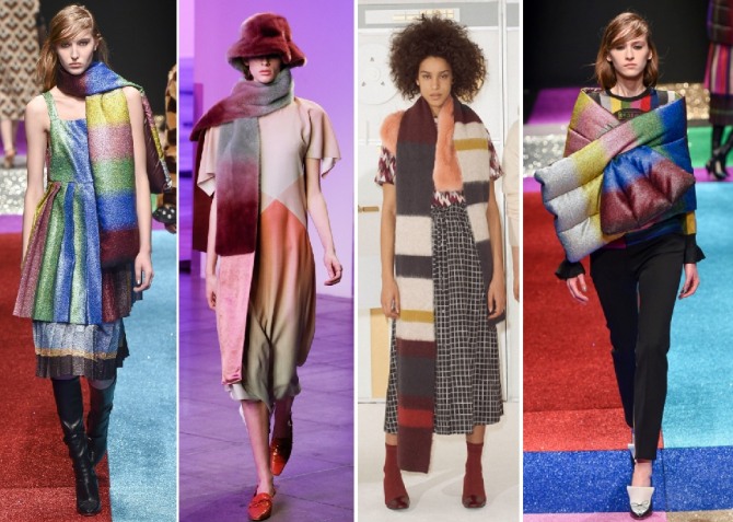 модные шарфы и палантины 2019 от дизайнеров с модных показов с цветными колорблоками