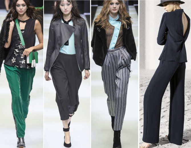 зеленые, черные, в полоску - модные женские стильные брюки 2019 от Emporio Armani