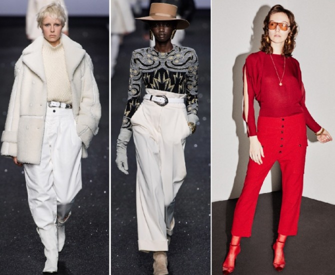 женские брендовые брюки осень-зима 2019-2020 в сочетании с джемпером