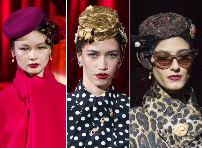 женский головной убор "таблетка" с модных дефиле осень-зима 2019-2020 от бренда Dolce & Gabbana
