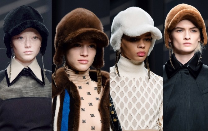 модные меховые шапки сезона осень-зима 2019-2020 от бренда Fendi - капоры и кепи из мутона и норки