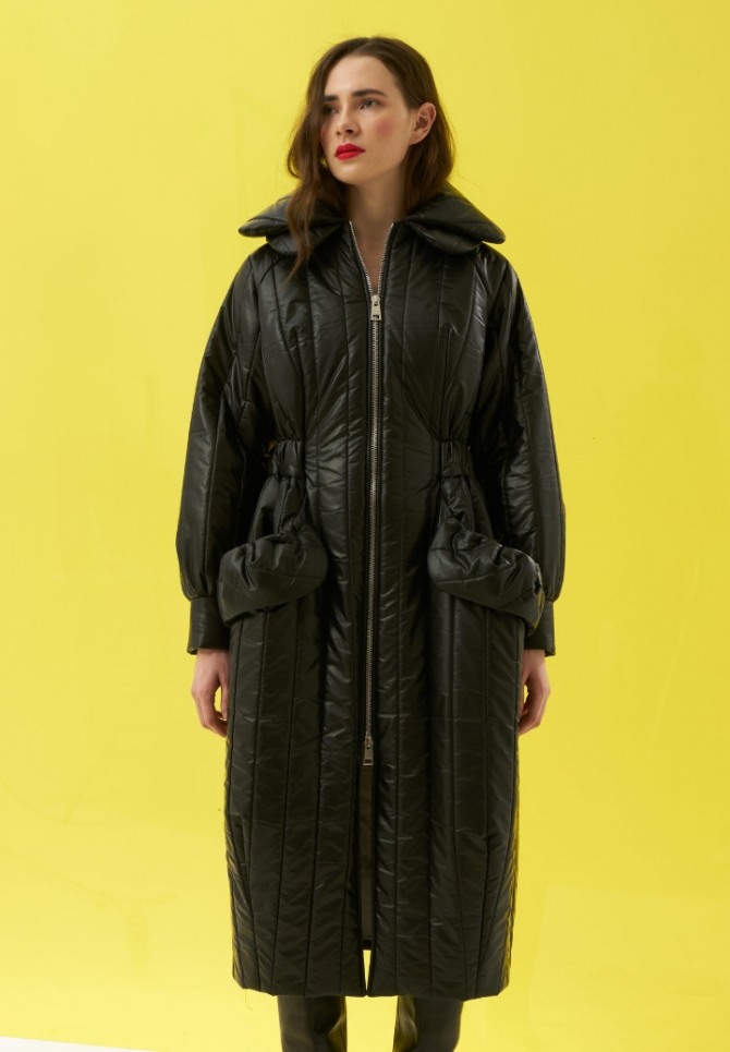 черный дамский пуховик на молнии длина макси - зимняя мода 2020 года