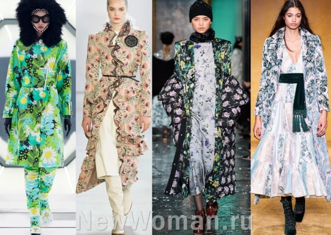 осенние тренды 2020 года в женской одежде - пальто с цветочным рисунком ткани