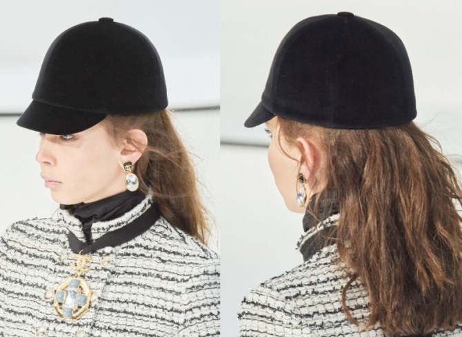 с каким головным убором носить твидовое пальто, бархатная кепка осень-зима 2020-2021 от Chanel