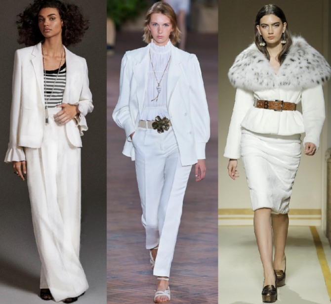 костюмы белого цвета с брюками и юбками - стильные луки с модных показов на 2021 год