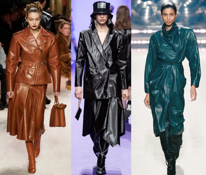 уличная мода 2021 года - фото трендов кожаных костюмов для женщин от европейских модных домов