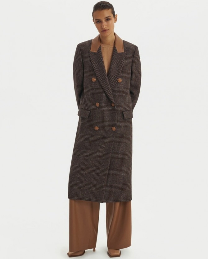 с какими брюками носить двубортное клетчатое пальто миди - женская уличная мода 2021