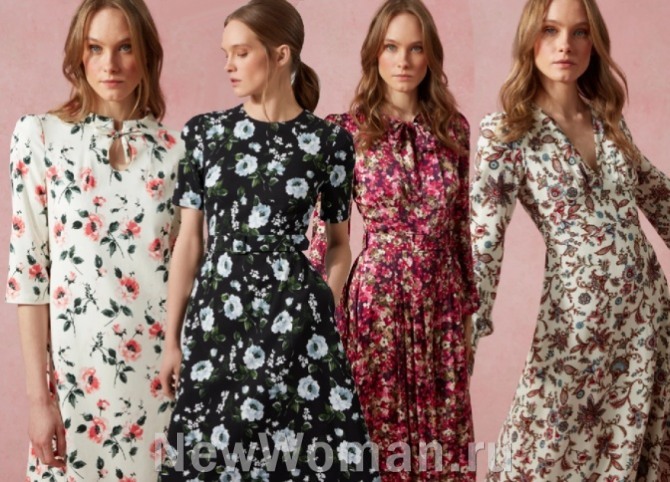 модные фасоны весенних платьев 2023 года с цветочным рисунком ткани - фото из коллекции Jane (Лондонская неделя моды)
