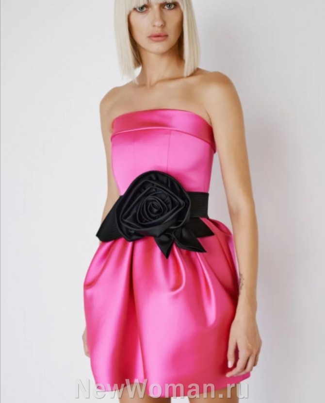 красивое выпускное платье с юбкой-тюльпан из атласа розового цвета