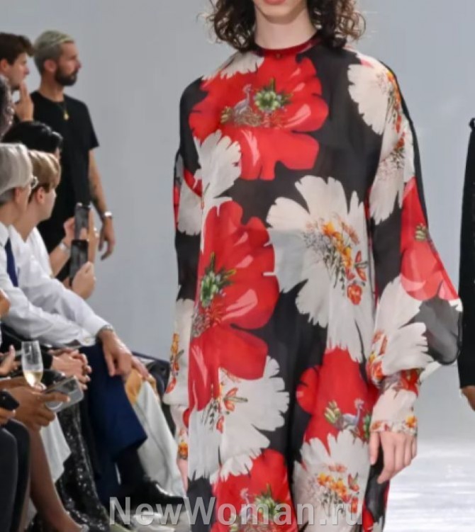  модное весеннее шифоновое платье с длинными рукавами и гигантским цветочным рисунком