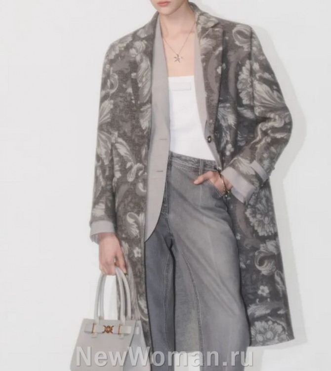  пальто с гобеленовым принтом, женское шерстяное пальто миди 2025 года
