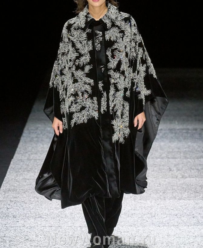 черное женское бархатное пальто-накидка, черное бархатное пальто с вышивкой из страз
