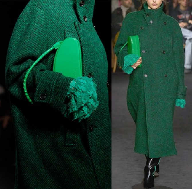 с чем носить ярко-зеленую сумку-багет с одной ручкой и овальными краями - фото от бренда MSGM, FALL 2024 READY-TO-WEAR, Милан